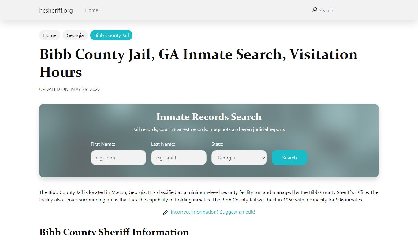Bibb County Jail, GA Inmate Search, Visitation Hours
